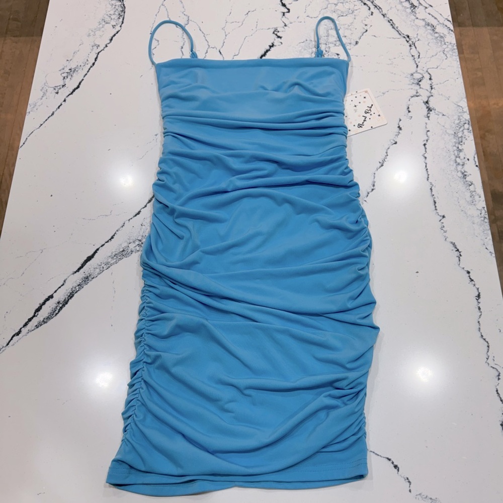 NWT Angel Biba Ocean Blue Ruched Stretchy Bodycon Dress Small